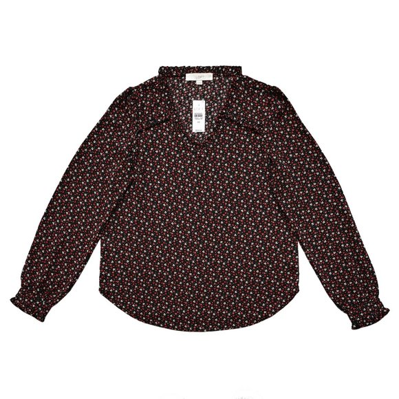 New LOFT Black Floral Dot Ruffle Blouse XS - Picture 3 of 8